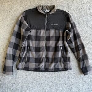 Columbia Mens Bugaboo Interchange Fleece Jacket Grey Black Plaid Large Full Zip